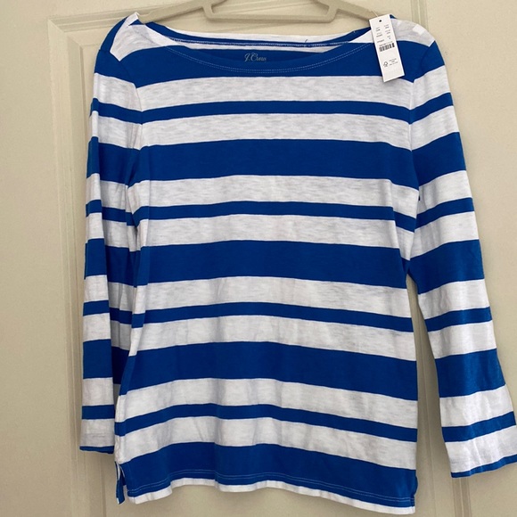 J. Crew Tops - 🛍️LAST CHANCE🛍️ NWT Size S J Crew Blue/White Stripe 3/4 length sleeve Slub Tee
